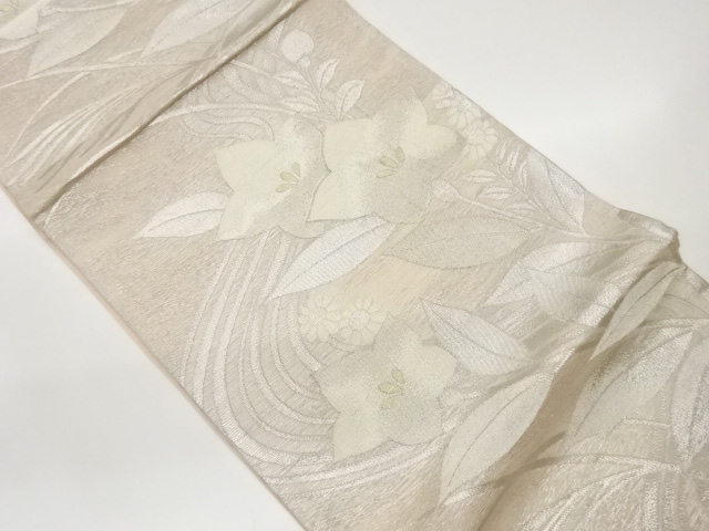  紗 流水に花葉模様織出し袋帯